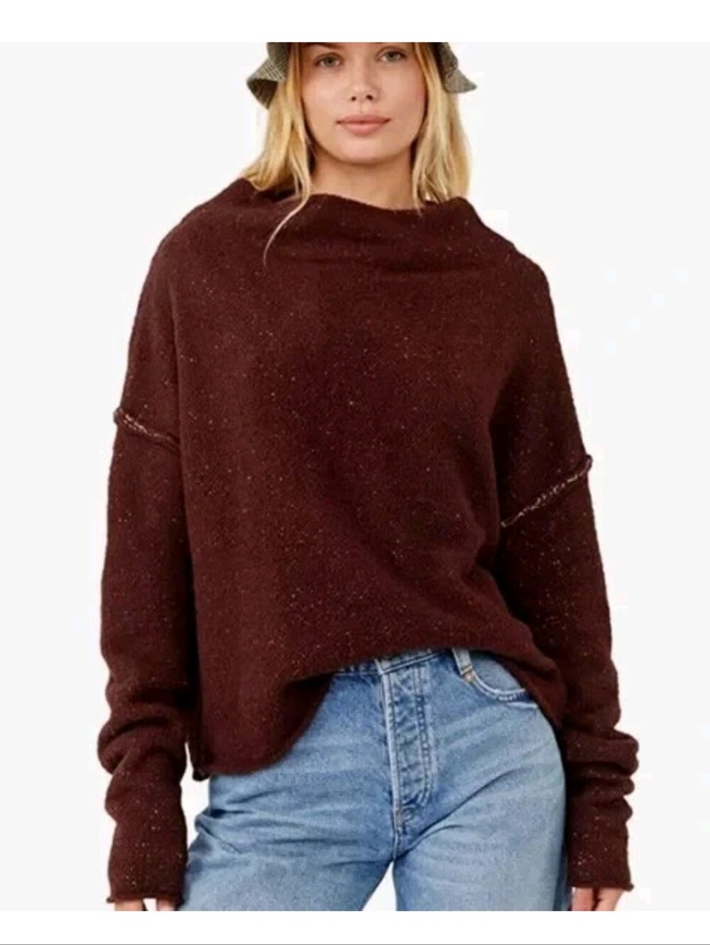 Free People Brown Funnel Neck Women's Sweater